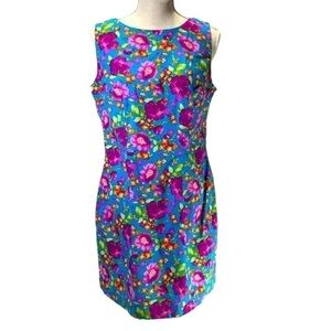 Vintage 90s CDC Floral Turquoise Sheath Dress Size 4
